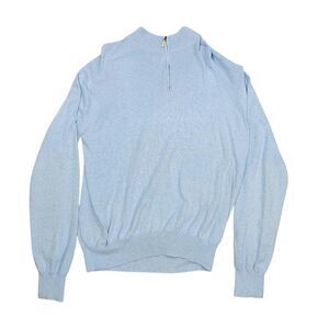 (FLAWS) Peter Millar Quarter Zip Men's Large Blue 5% Cashmere 95% Cotton